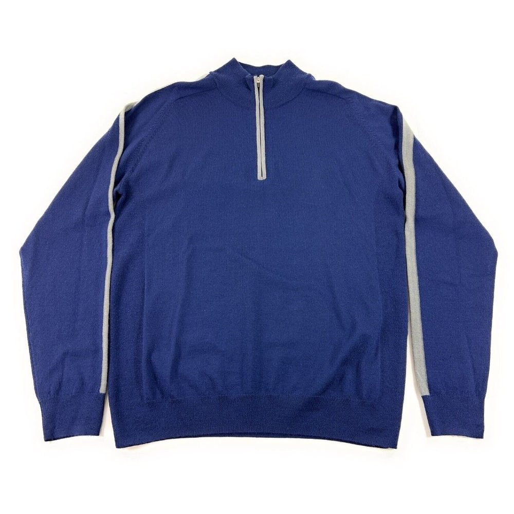 Dunning Golf 1/4 Zip Sweater Mens Large Pullover Navy Blue 100% Merino Wool